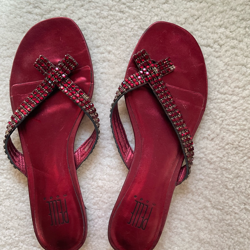 Pelle Moda Brand Elegant Rhinestone Red Beaded Sandals